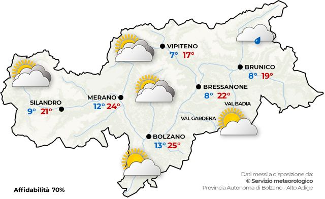 Il tempo in generale in Alto Adige domani