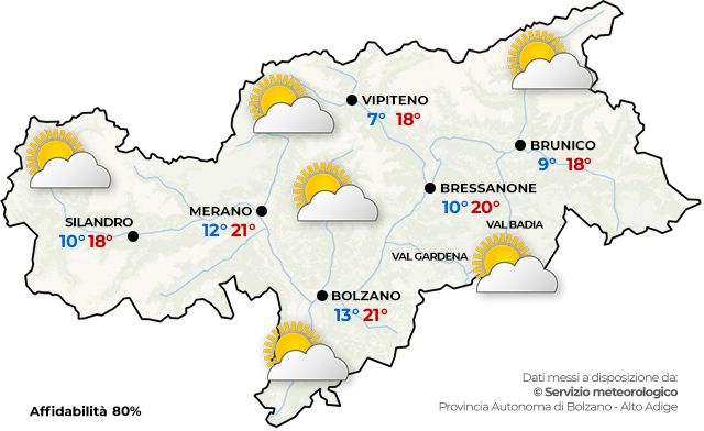 Il tempo in generale in Alto Adige e Dolomiti domani