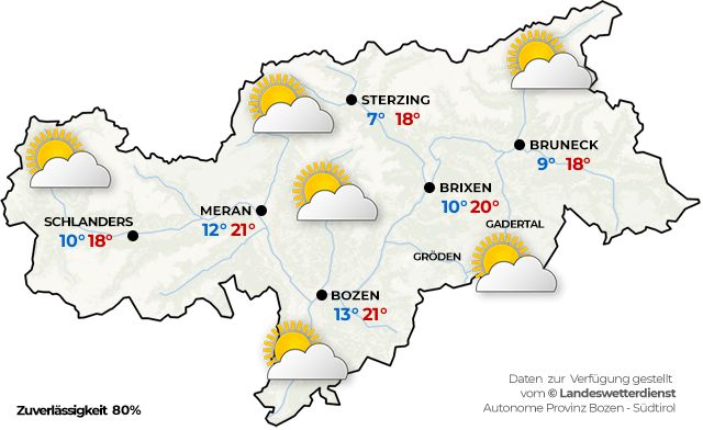 Südtirol - Allgemeine Wetterlage morgen